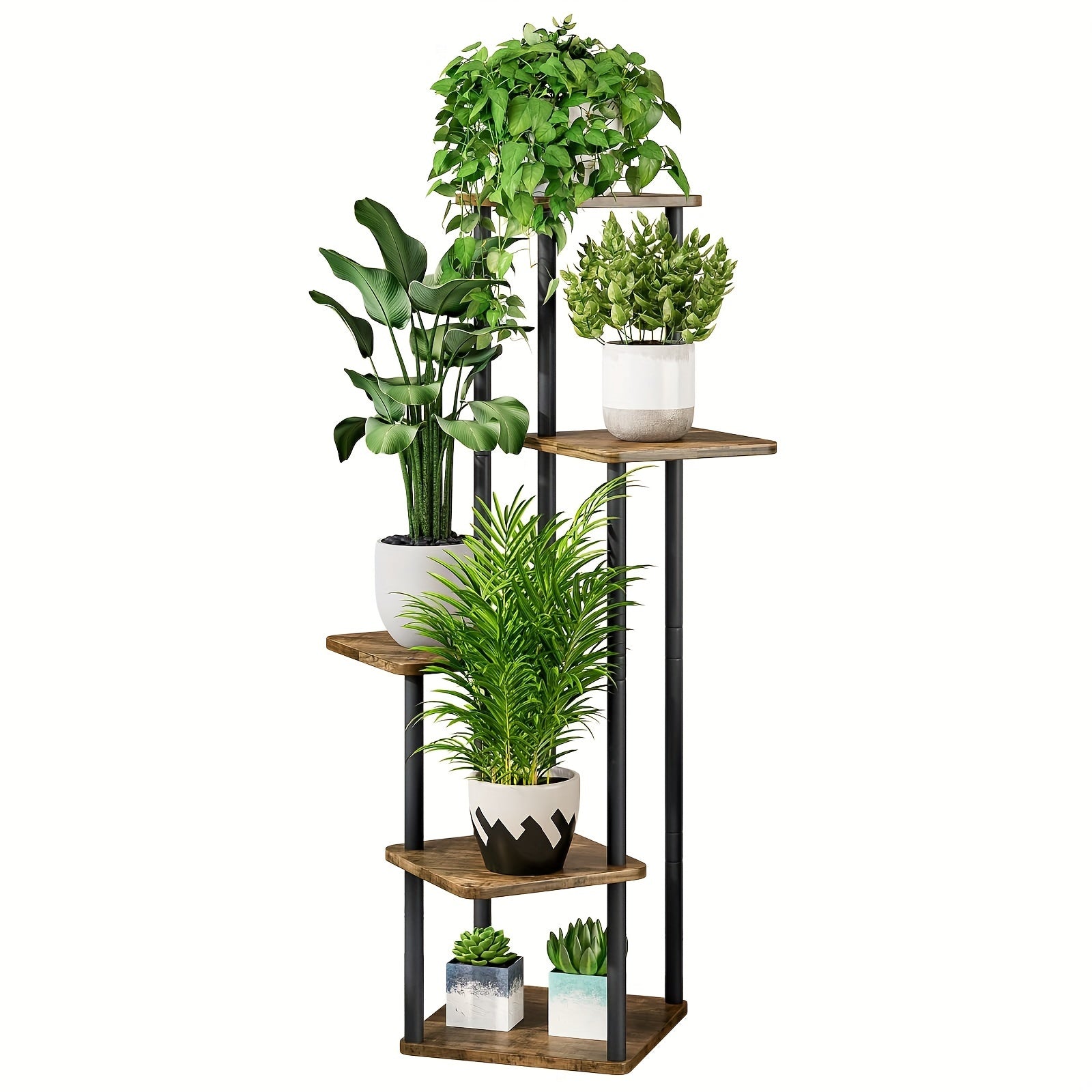 Plant Stand 5 Tier Indoor Metal Flower Shelf for Multiple Plants Corner Tall Flower Holders for Patio Garden Living Room Balcony Bedroom, Black (5 Tier-Black)