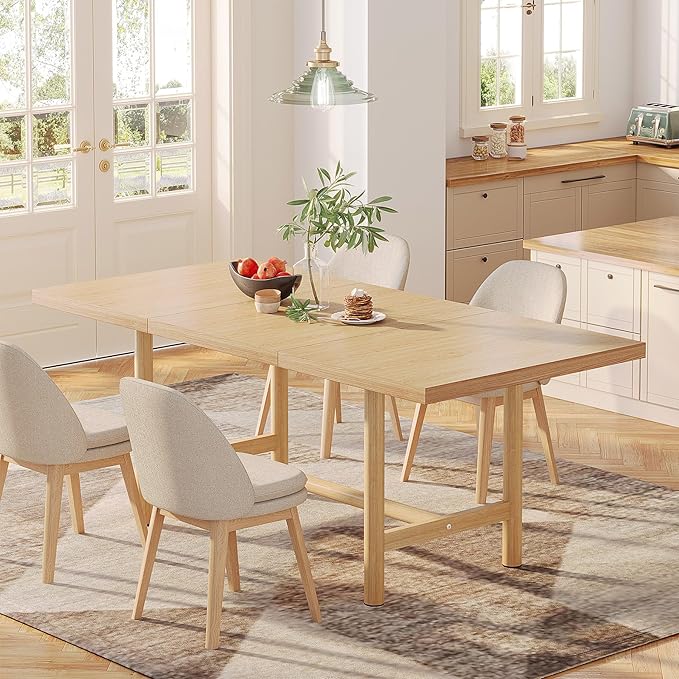 Kitchen Dining Table Wood: 160cm Rectangular Dining Room Table for 6, Farmhouse Dinner Table with Heavy Duty Metal Legs for Kitchen, Dining Room, Small Space