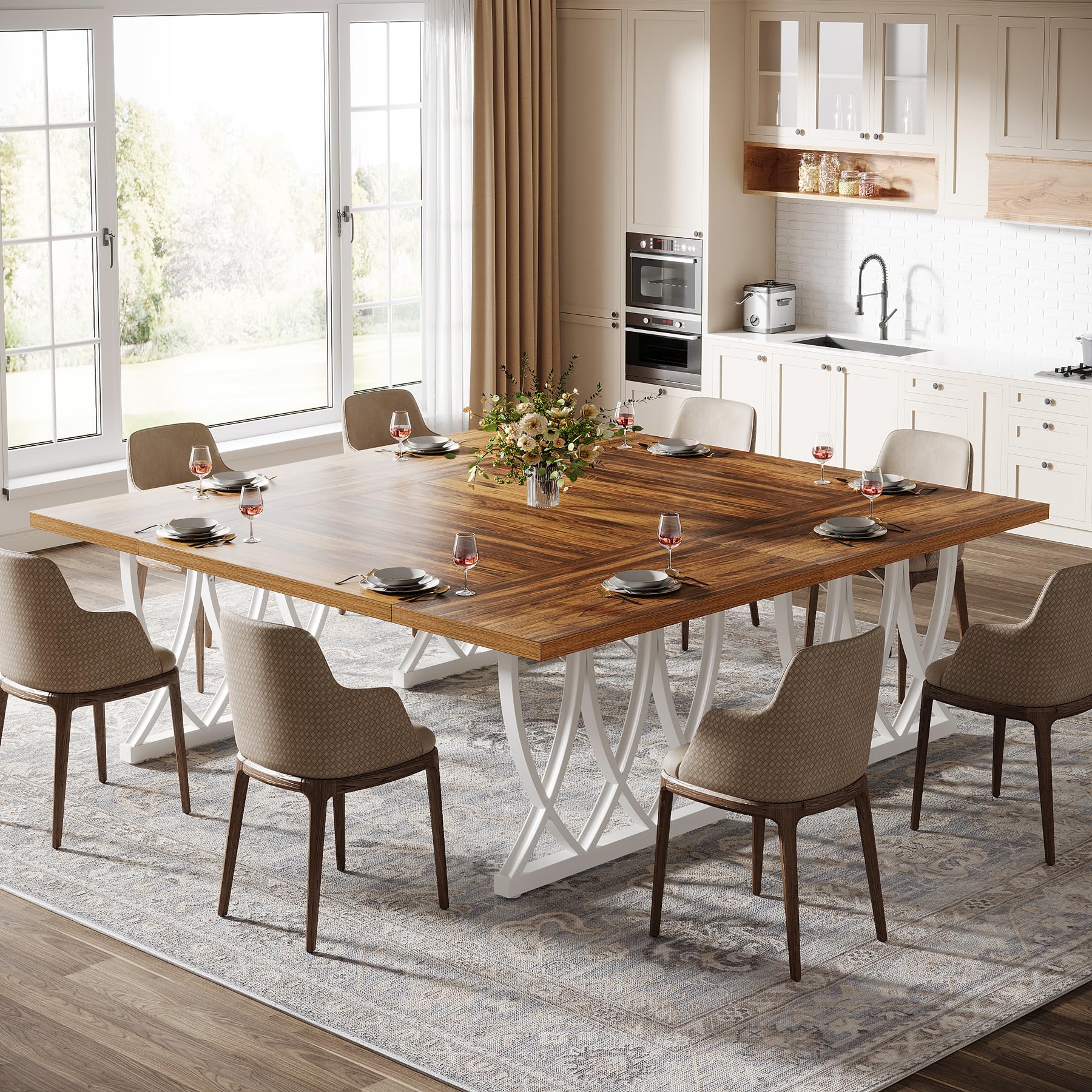 Dining Table for 6-8 People 180cm Rectangle Wood Kitchen Table Dinner Table with Heavy Duty Metal Frame for Kitchen