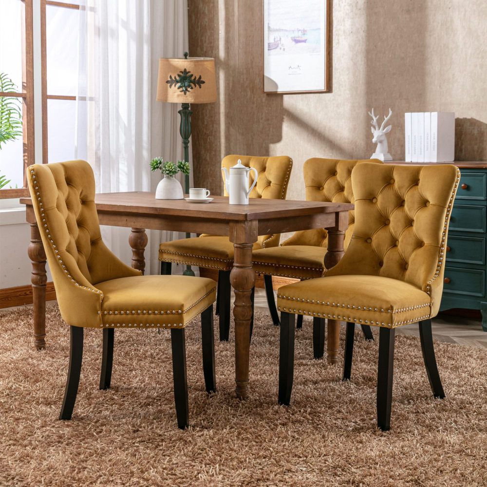 Elegant Collection Dining Chairs Set of 2 - Modern High-Back Velvet Upholstered with Solid Wood Legs & Nailhead Trim, Ergonomic Design for Comfortable Seating