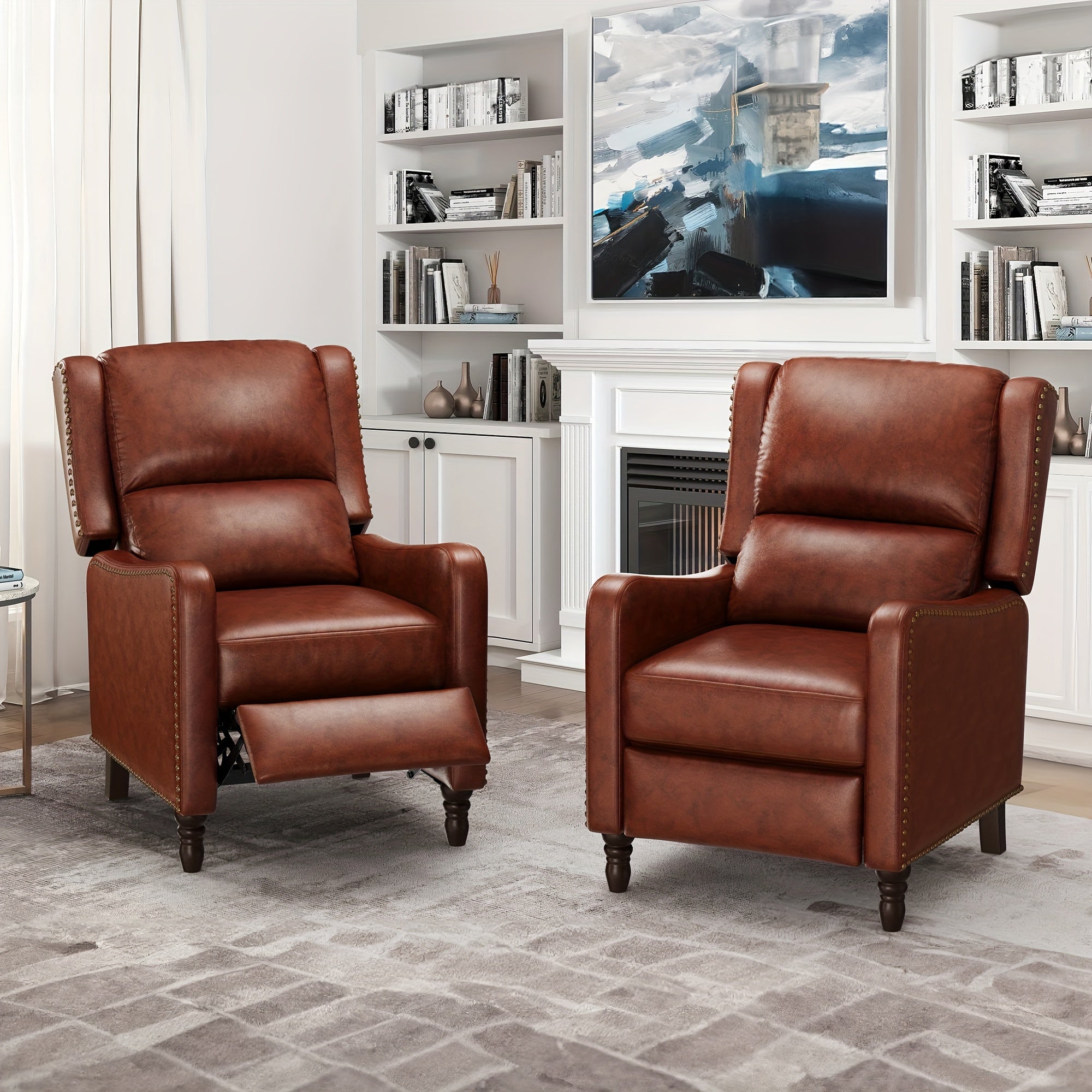 Push Back Recliner Chair In Faux Leather, Upholstered With Footrest, Modern Design For Bedroom, Small Spaces, And Living Room