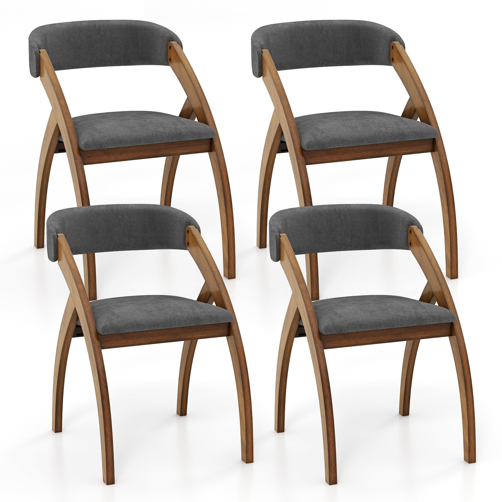 Dining Chair Set of 2/4 with Padded Cushion Curved Back Arched Rubber Wood Legs