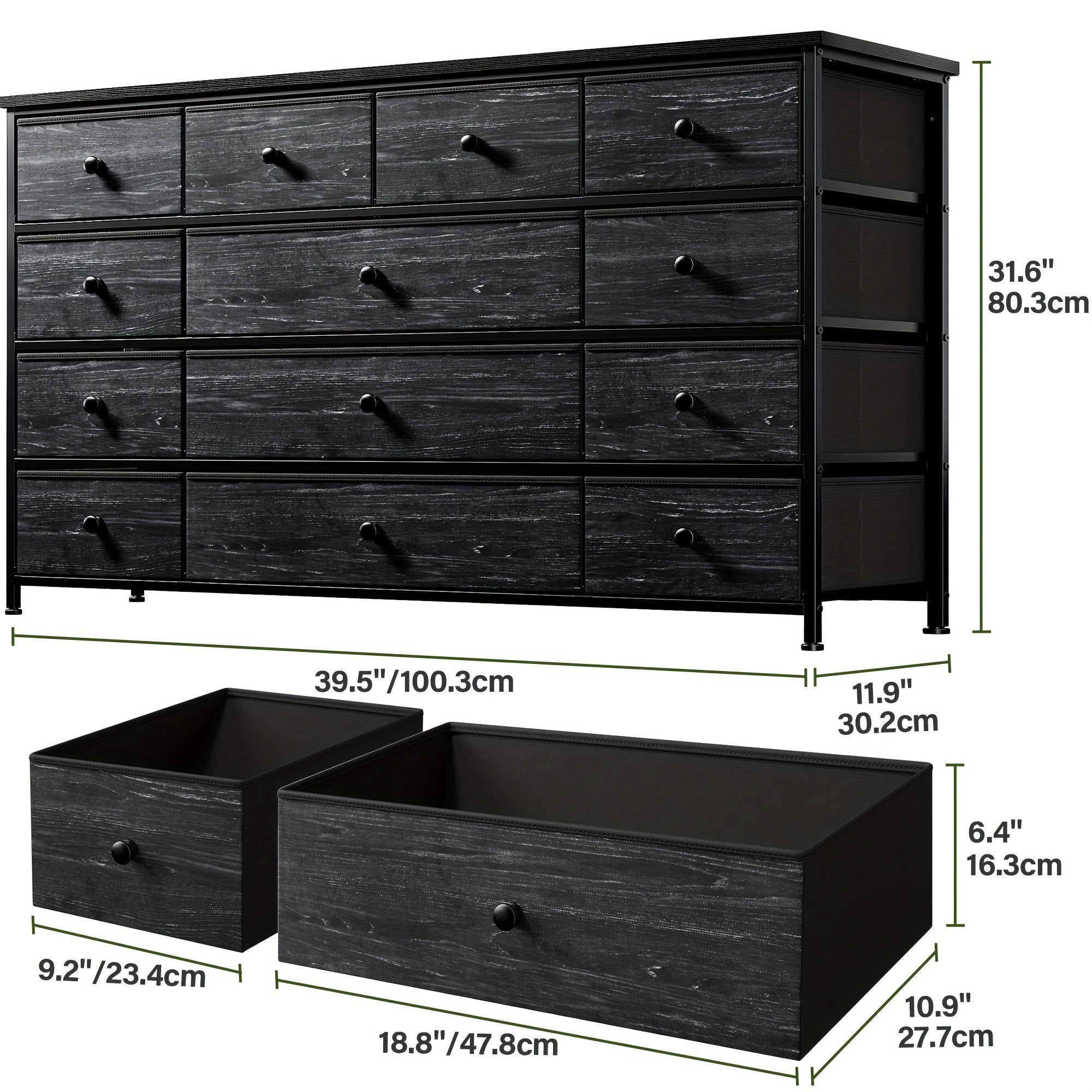 Black Dresser Dresser for Bedroom Dresser with 13 Storage Drawer Dressers & Chests of Drawers for 55’’ TV Black Dresser