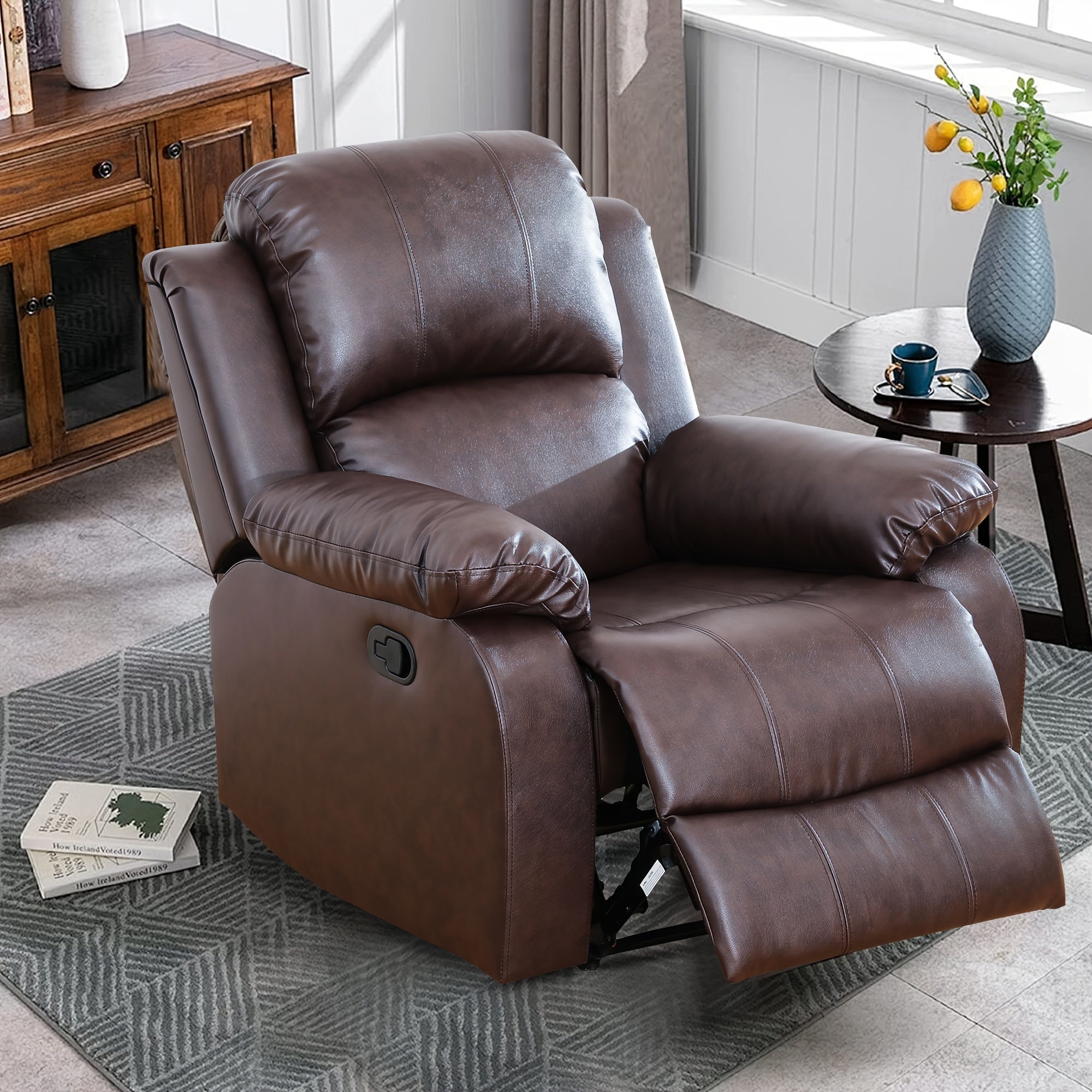 Elegant Brown Faux Leather Recliner Chair with Removable Cover - Plush Padded Sofa for Living Room, Office, and Dining Area, Easy Assembly Required