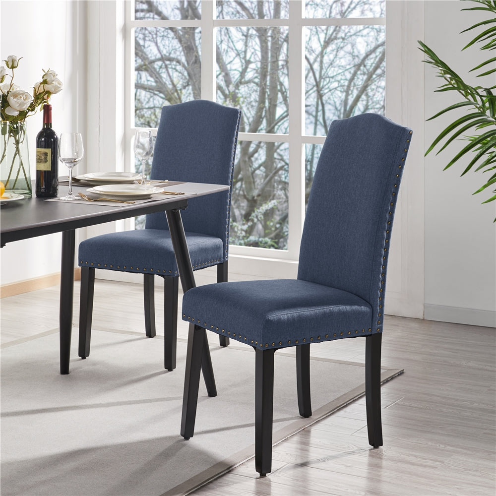 2pcs Dining Chairs Fabric Upholstered Kitchen Chair Parsons Chairs with Solid Wood Legs and Nailhead Trim Living Room Hotel Weeding Reception