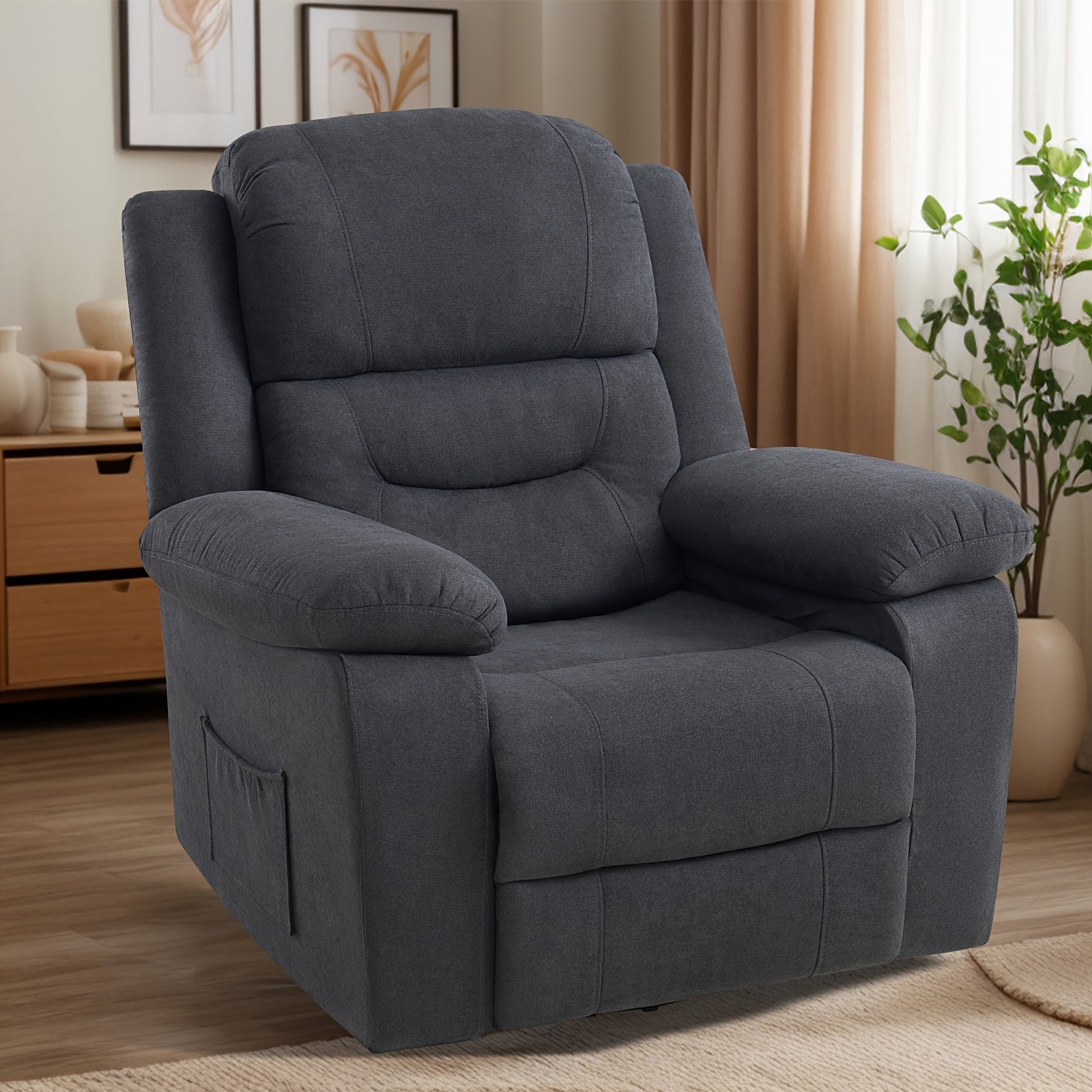 Adult Fabric Reclining Chair, Featuring Overstuffed Armrests & Backrest, Cozy Lazy Boy Sofa for Living Rooms & Home Entertainment Areas