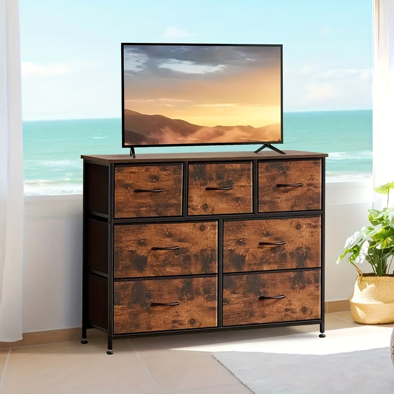 Dresser For Bedroom Storage Drawers TV Stand Fabric Storage Tower With 7 Drawers Chest Of Drawers With Fabric Bins