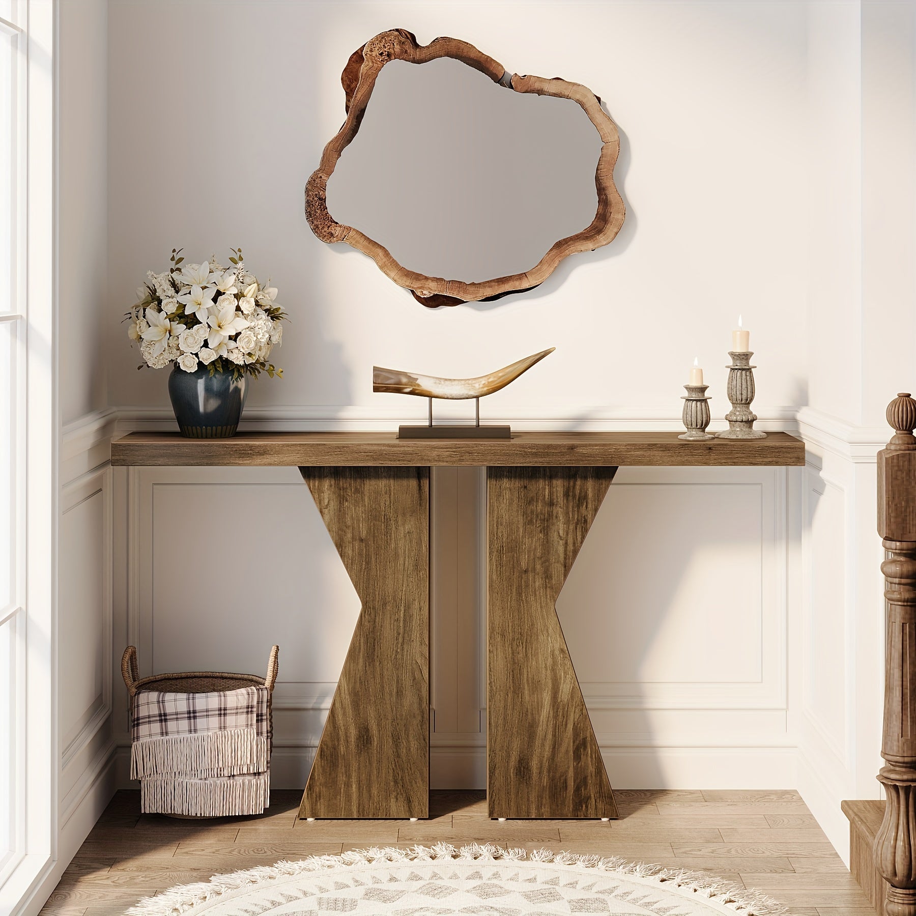 Farmhouse Entryway Table: 55.12 Inch Console Table Designed for Behind The Sofa Or Narrow Hallway, Foyer Entry Table with K-Shaped Frame