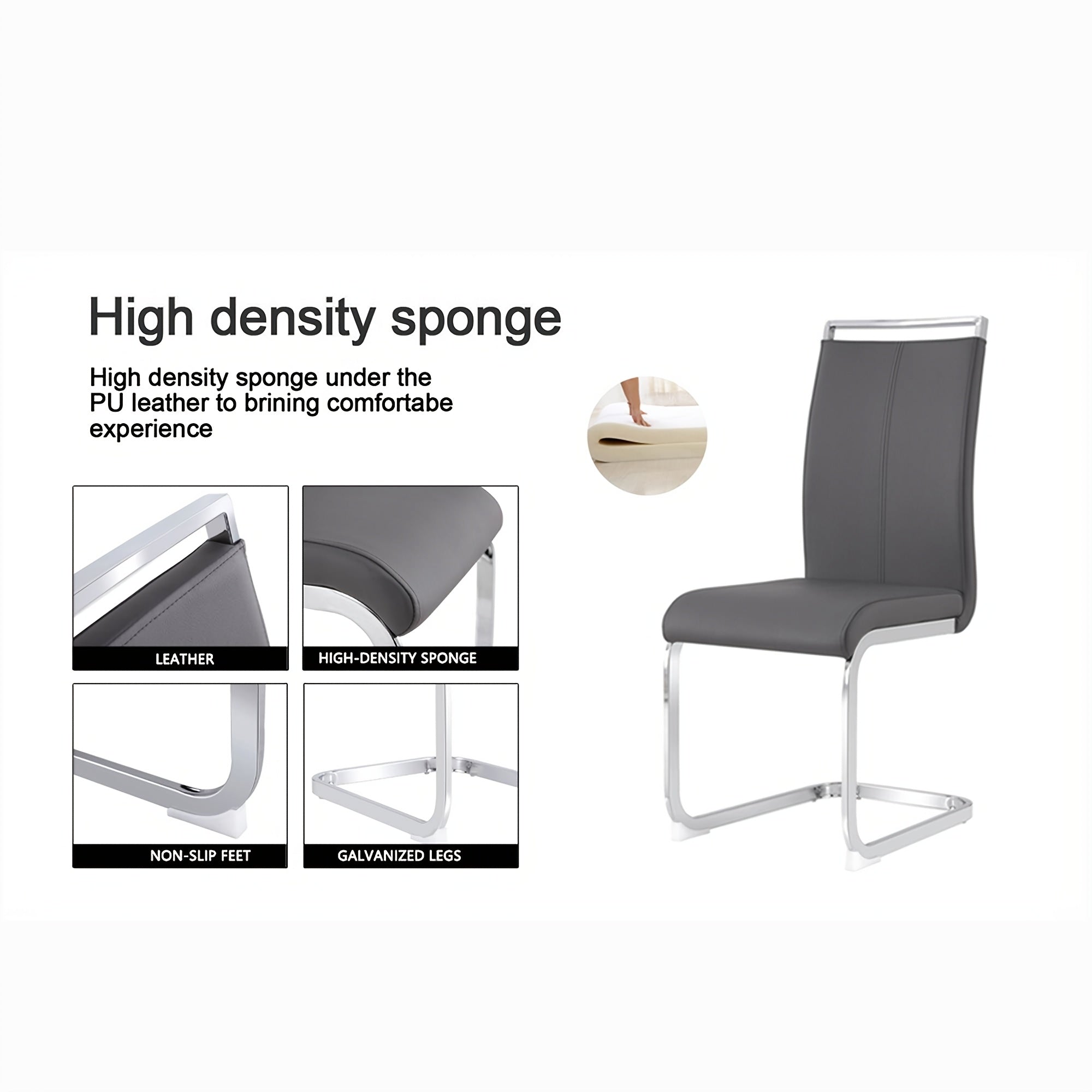 Modern Dining Chairs Set of 4 Side Dining Room Chairs Kitchen Chairs with Faux Leather Padded Seat High Back Chairs