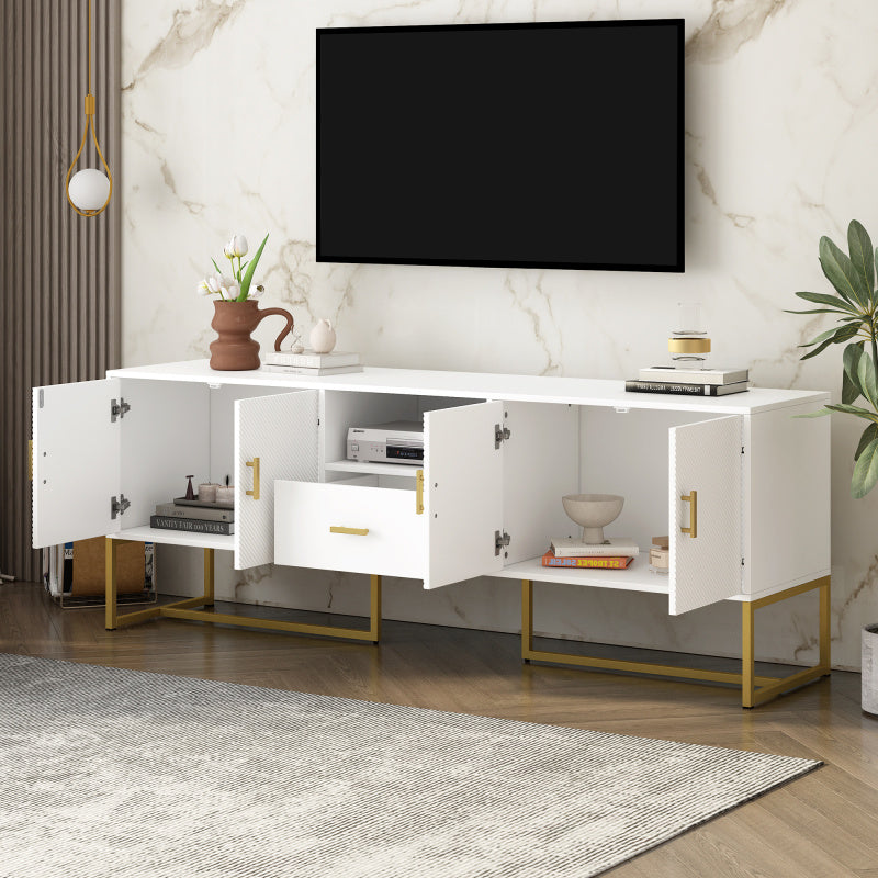 Modern TV Stand for TVs Under 70 Inches, with 1 Drawer, 2 Cabinets and Metal Legs