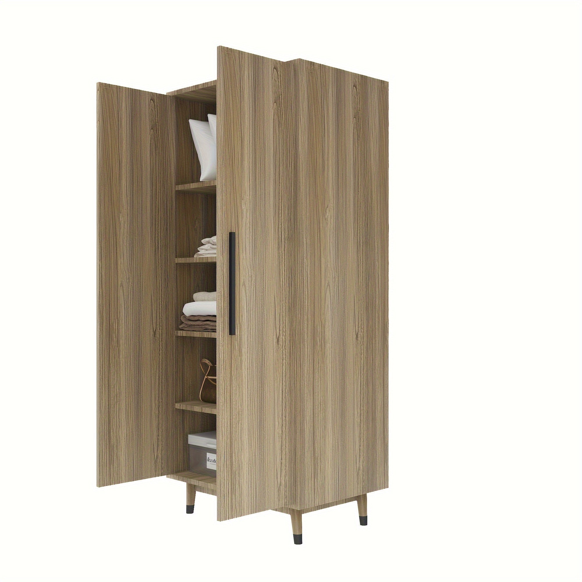 2 Door Armoire Wardrobe Bedroom Closet With 5 Storage Compartments And Hanging Rod For Bedroom