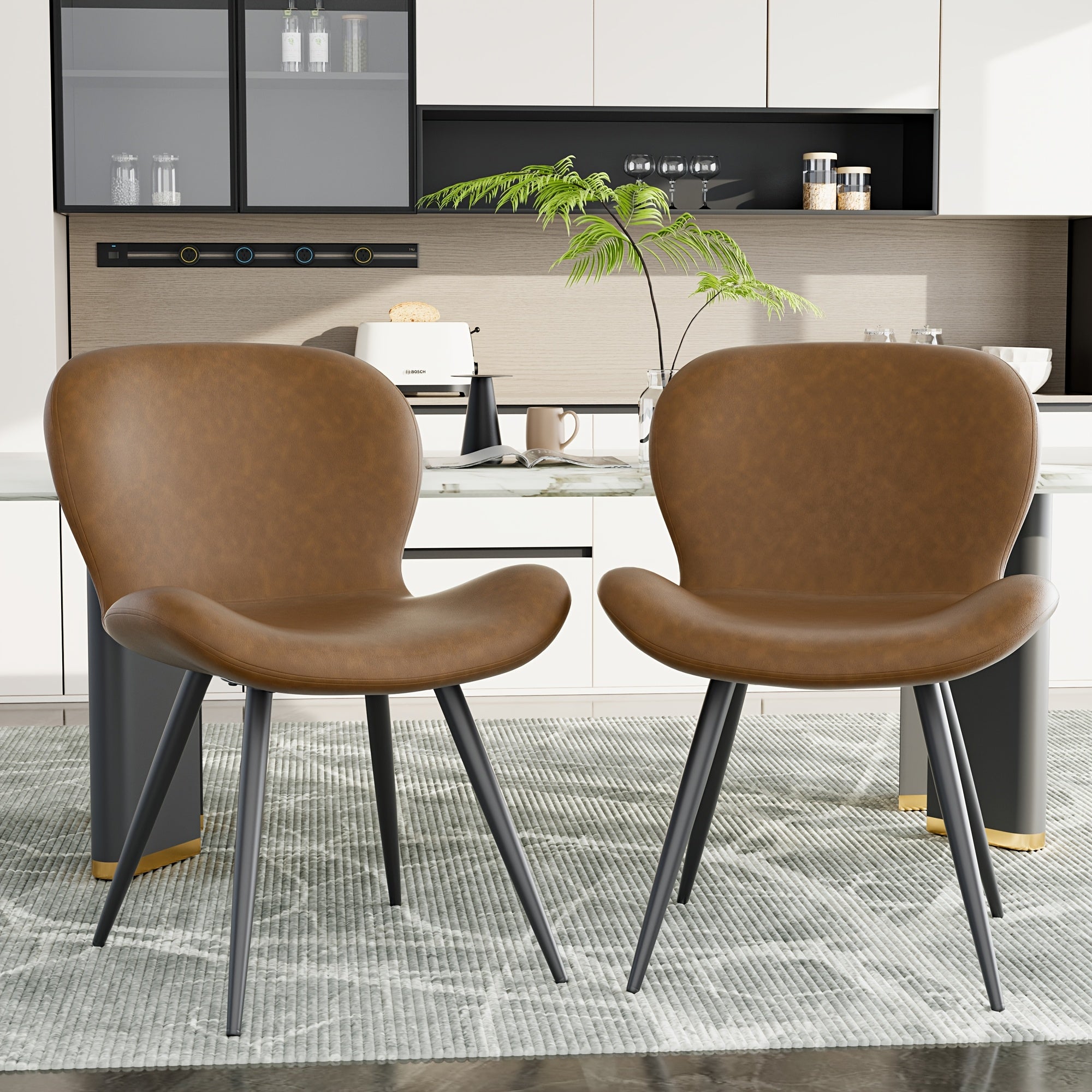 Dining Chairs Set, Mid Century Modern Kitchen Chairs with Soft Cushion, Comfortable Upholstered Fabric Dining Room Chairs for Kitchen