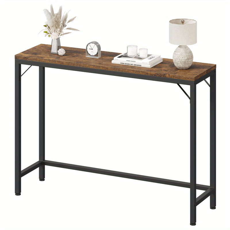 1pc Industrial Narrow Console Table, 39.4" Behind Couch Sofa End Table, Modern Hallway Storage for Entryway, Living Room, Bedroom - Slim Design with Metal Frame and Wooden Top, Console Table for Living Room