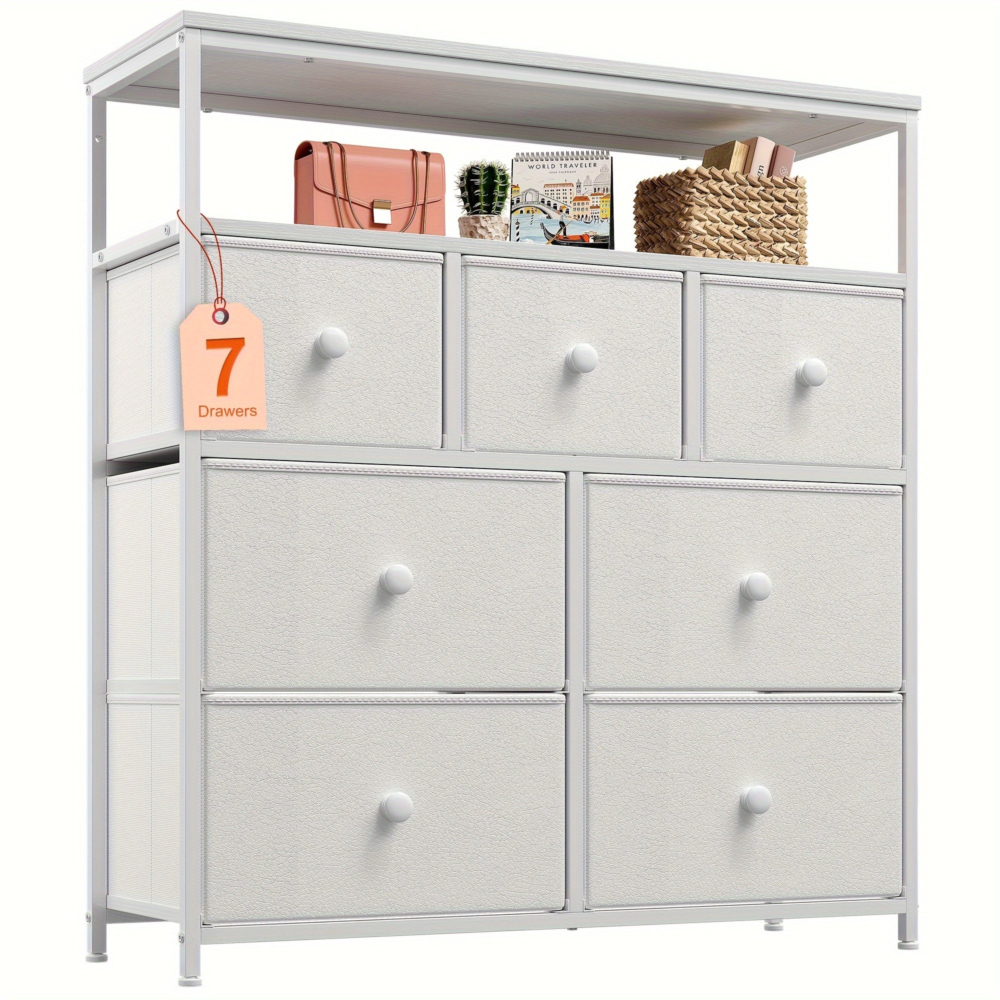 1pc Modern 7-Drawer Dresser with Metal Frame Multi-Use Storage Organizer for Bedroom Office and Living Room Versatile