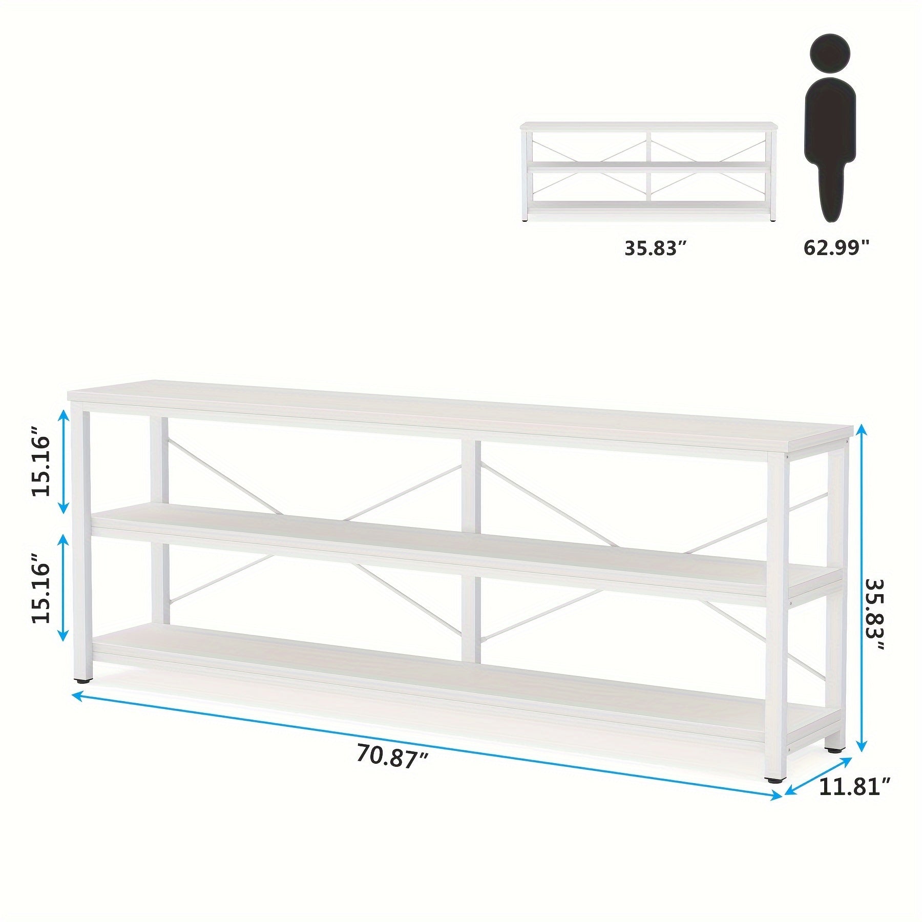 71" Sofa Table, Narrow Long Console Table With 3 Tiers Storage Shelves For Office, Lab