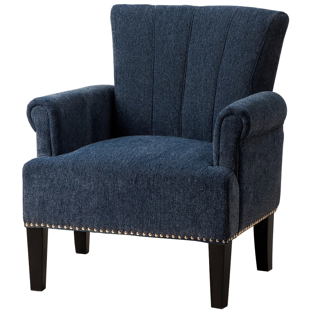 1pc Navy Blue Tufted Accent Armchair - Solid Wood Frame, Polyester Upholstery, Foam Padding, Rivet-Trimmed, Non-Adjustable, Dry Clean Only, Ideal for Hard Floors - Stylish Comfortable Chair