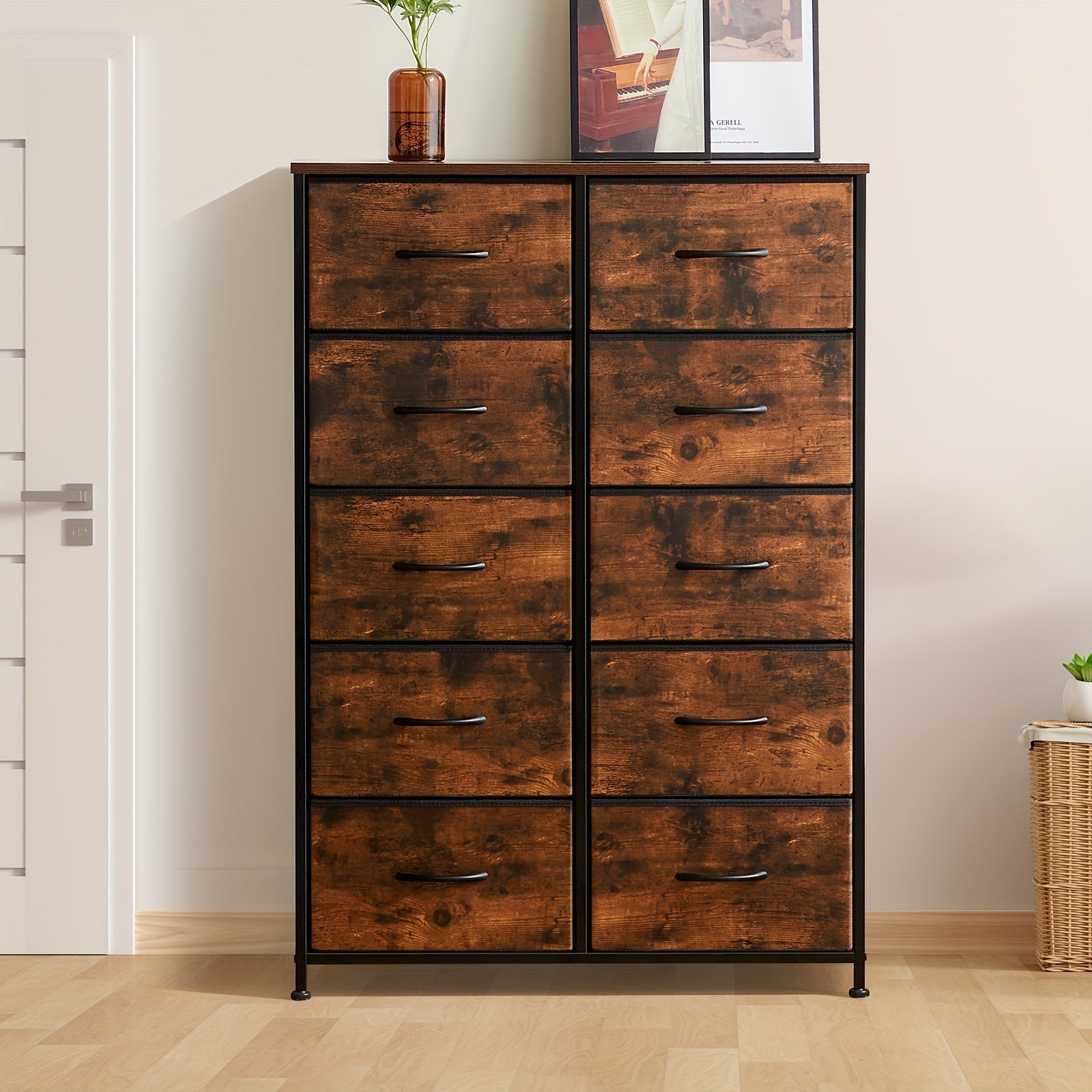 Idle Way Dresser For Bedroom With 10 Drawers Dresser With Metal Frame And Wood Tabletop Clothes Drawer Fabric Closet