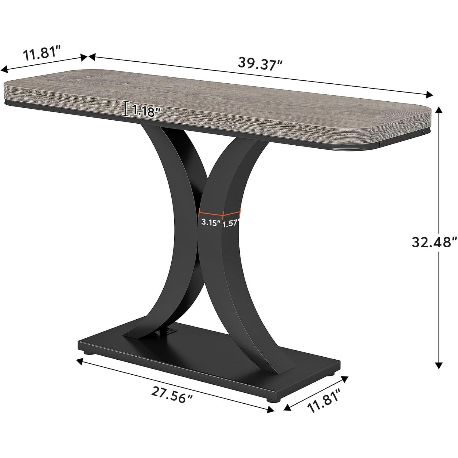 40" Slim Console Table - Rustic Two-Tone Design with Geometric Base, Waterproof MDF, Perfect for Entryway, Living Room, or Hallway Decor, Utility Hooks