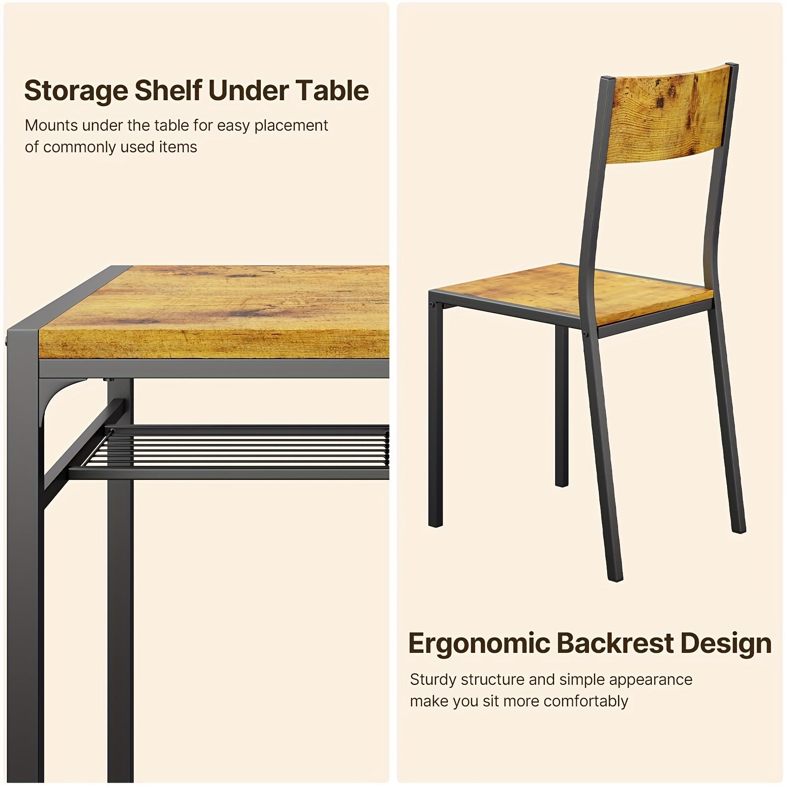 Dining Table Set For 2, 3 Piece Kitchen Table With 2 Chairs For Small Space, Apartment, Kitchen, Dining Room, Space-Saving, Retro