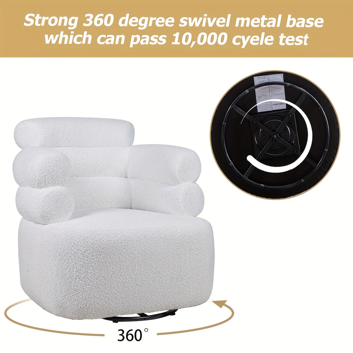 Lamb Wool Swivel Accent Chair with Plump Pillow for Living Room