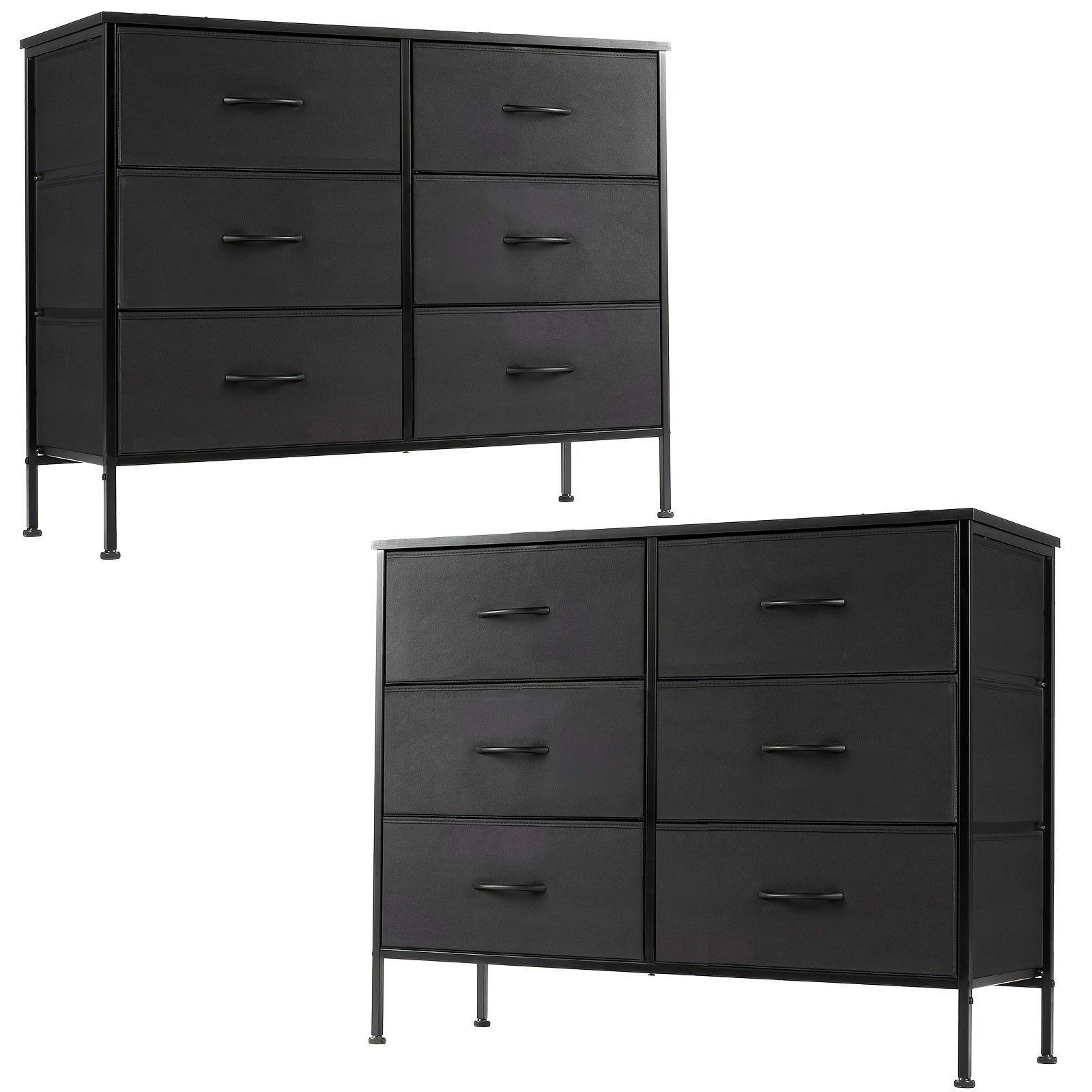 1pc/2pcs 6-Drawer Fabric Storage Tower Dresser Wooden Top TV Stand For 114cm Screen Chest Of Drawers With Fabric Bins