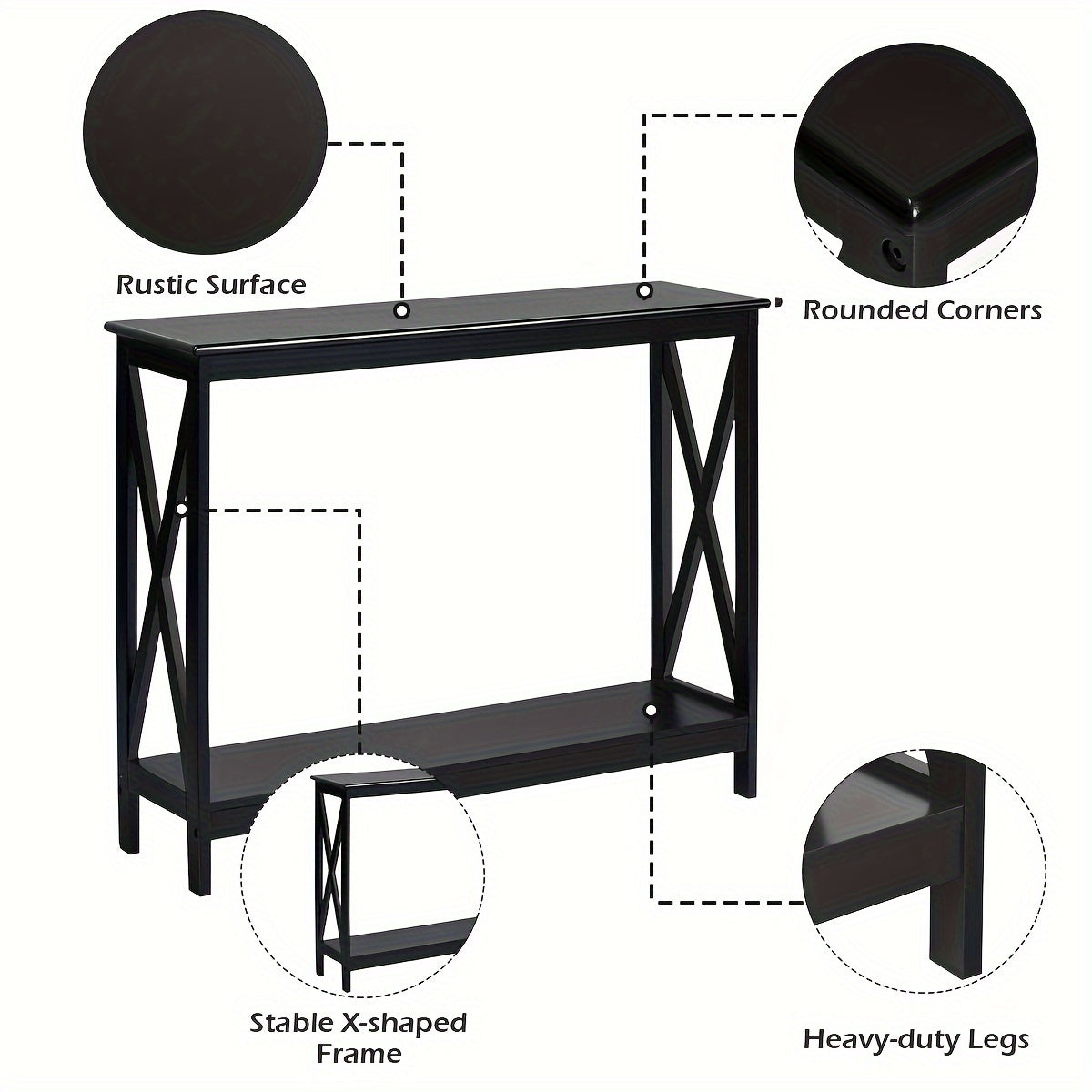 1pc 2-Tier Console Table, X-Design Bookshelf Sofa Side Accent Table