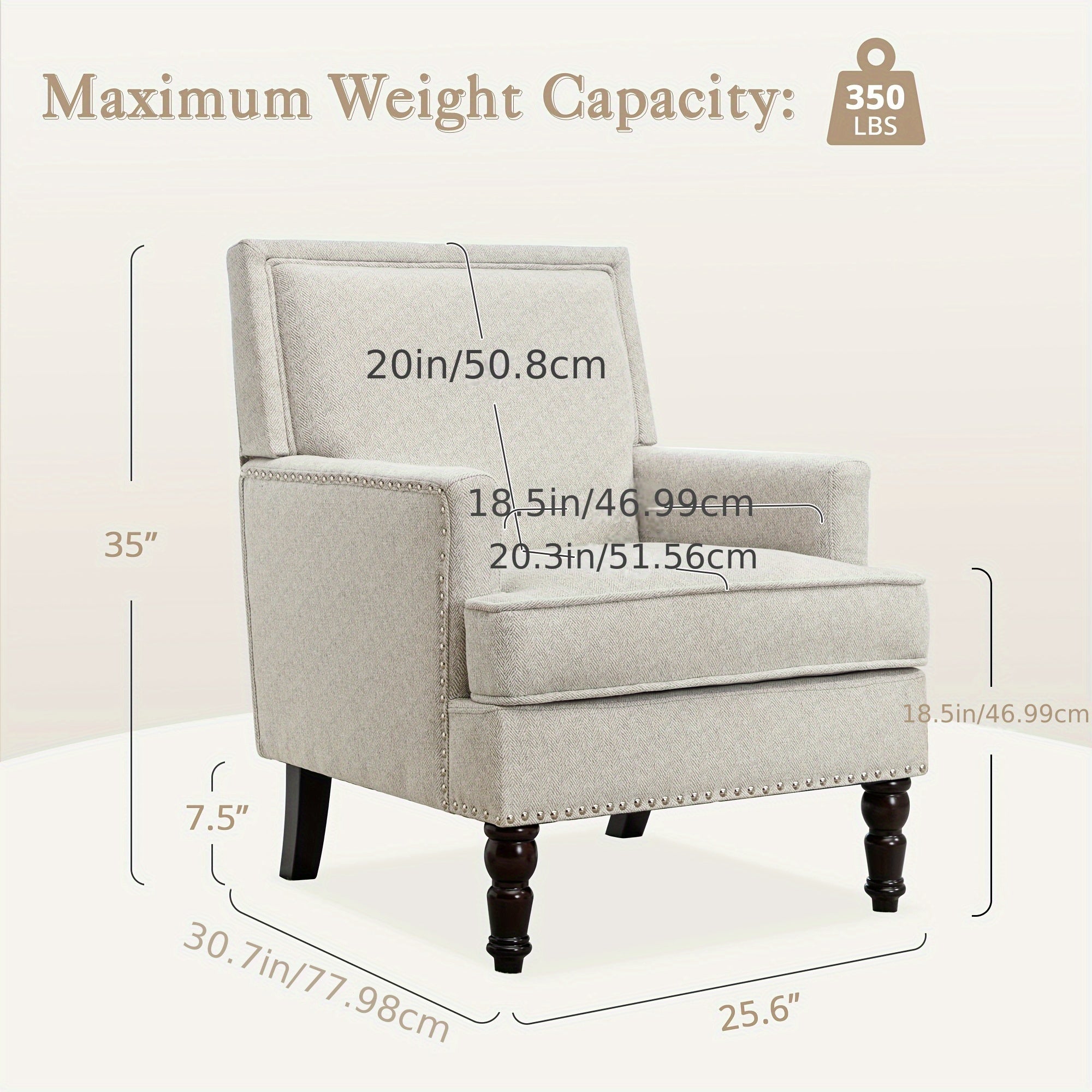 Linen Upholstered Accent Chair with Arms, Mid-Century Armchair for Bedroom, Living Room, Solid Back, Rivet Design, Non-Adjustable Seat, Polyester Filled, Easy Wipe Clean - Grey