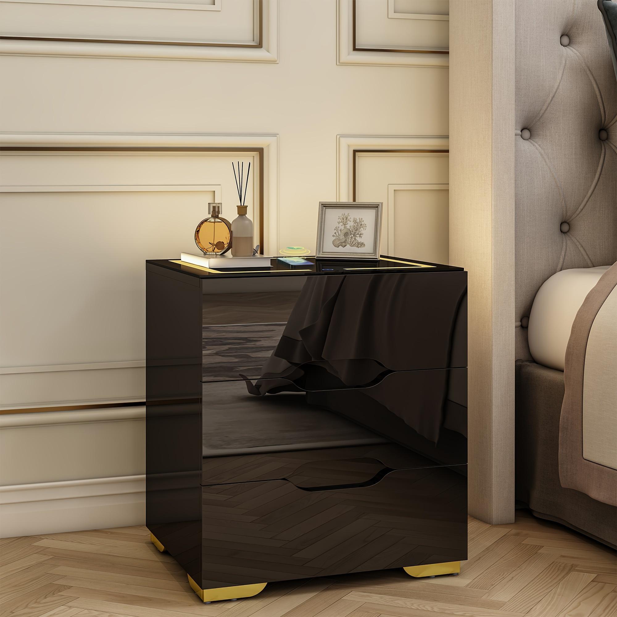 3-Drawer Bedside Cabinet Bedside Cabinet with 3 Drawers Bedroom Side Table Modern Side Table Black - Nightstand