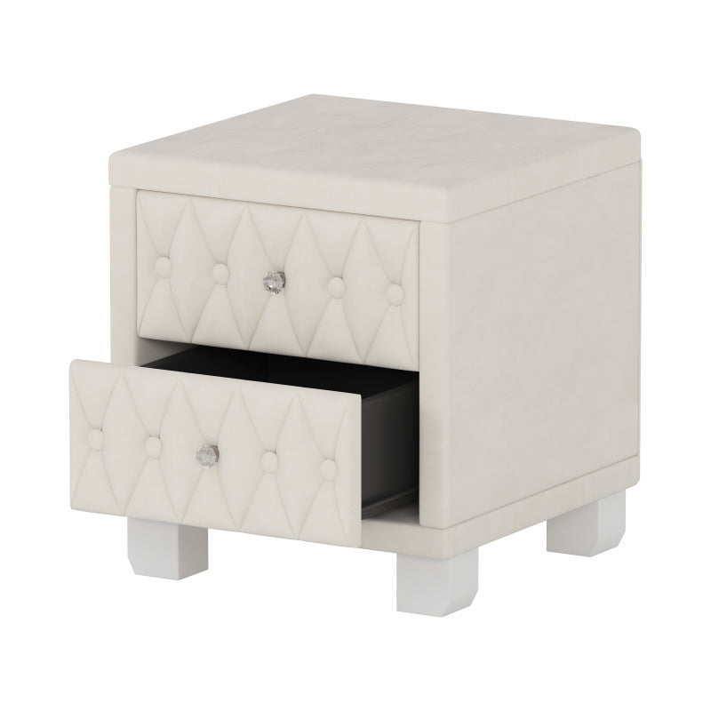 Elegant Beige Velvet Nightstand with Quilted Design, 2 Drawers & Crystal Handles - Classic Bedside Table with Decorative Top, Metal Frame for Modern Home Decor, Bedroom Decor, SENBOWE, Storage Cabinets