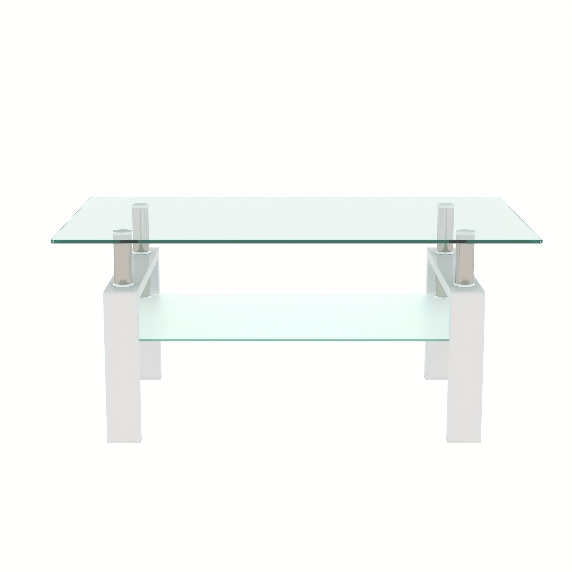 Glass Coffee Table For Living Room, Rectangle Center Table With Metal Legs, End Table For Home, Office