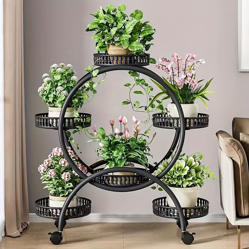 Round Plate Popular Multi-layer European Style Living Room Flower Stand, Balcony Floor-to-Ceiling Pothos Flower Stand, Multi-layer Mobile Indoor Flower Pot Stand