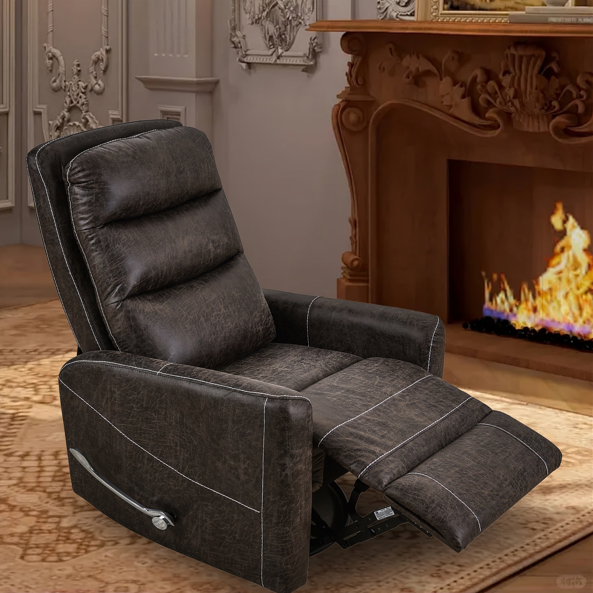 Swivel Glider Rocker Recliner Chair for Nursery, Manual Swivel Rocking Recliner, Mordern Home Theater Seating Soft Reclining Chairs for Living Room, Brown