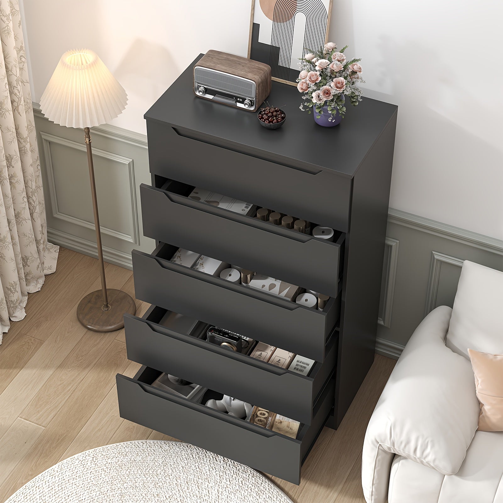 5-Drawer White Dresser | Modern Metal Chest of Drawers with Lockable Storage | Sleek Design for Bedroom Living Room
