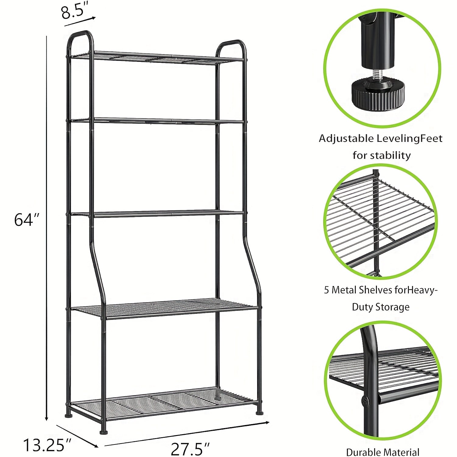 5-Tier Black Metal Plant Stand, Waterproof Indoor/Outdoor Shelf for Living Room, Bathroom, Balcony, Garden - Sturdy Multi-Use Display for Various Plants, Garden Plant Stand|Tiered Shelf Design|Waterproof Metal