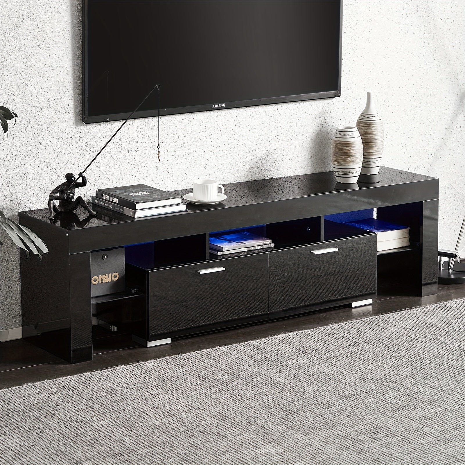 LED TV Stand For up to 191cm TV Entertainment Center With Storage Drawer Industrial TV Console Table For Living Room