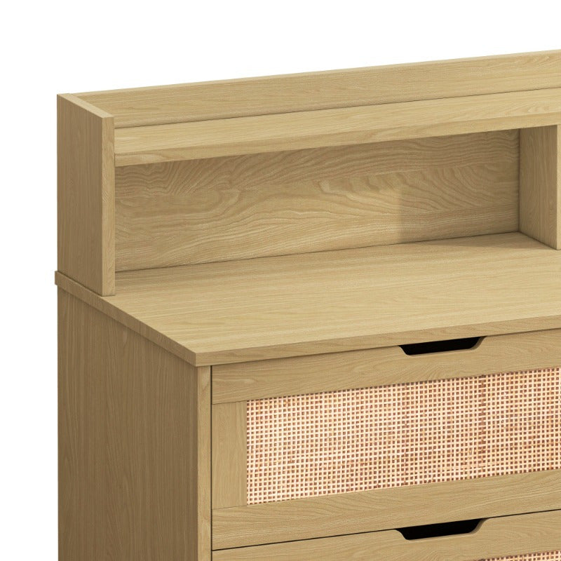 Chic Rattan Storage Cabinet with 6 Drawers - Metal Frame Ideal for Bedroom & Living Room Organization - As Picture
