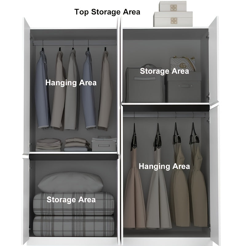 Modern White 4-Door Wardrobe with Shelves & Dual Hanging Rods - Spacious Armoire for Efficient Clothing Organization