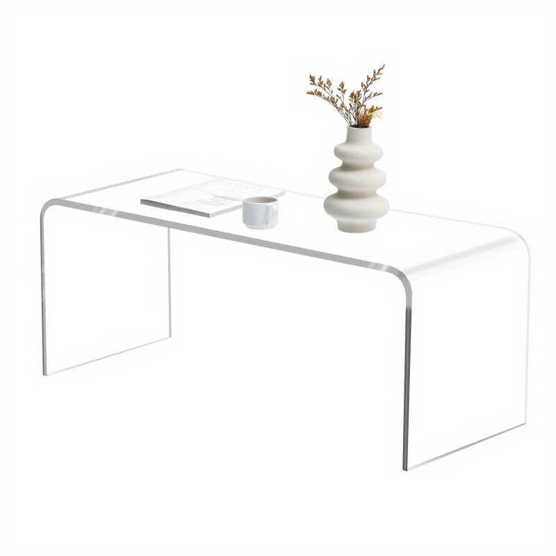 Elegant 90cm Long Waterfall Design Coffee Table - 15mm Thick Acrylic, Clear Rectangle with Rounded Edges, Sturdy & Safe for Sofa Side or Bedside Use, No Assembly Needed