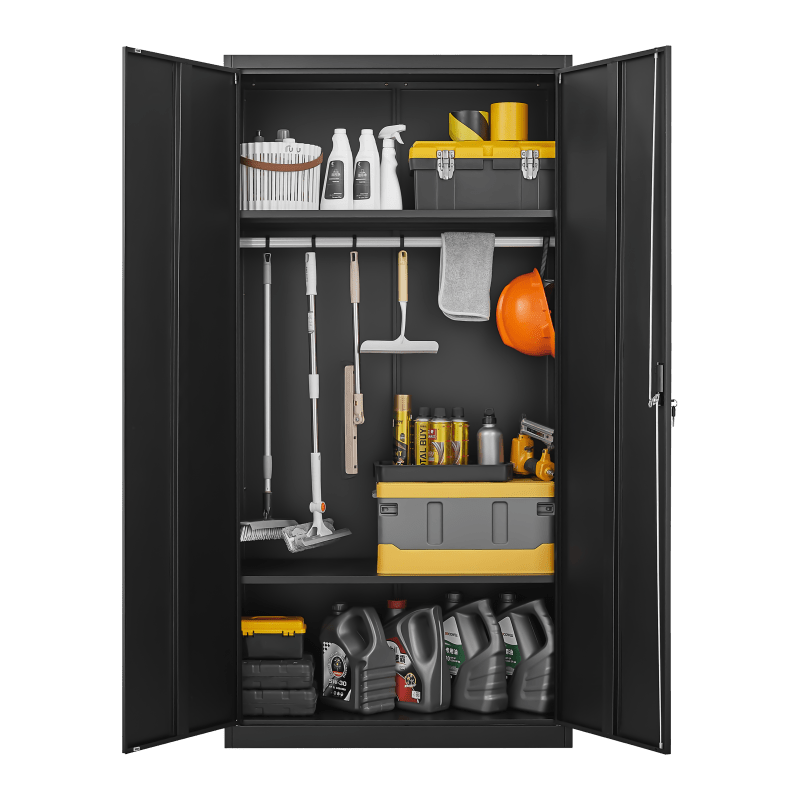 Metal Armoire Wardrobe Cabinets, 70" Black Locker Steel Wardrobe Bedroom Storage Cabinet with Doors and Hanging Rod, Clothes Closet for Home, Office and Bedroom, School, Gym, Storage Drawer Units