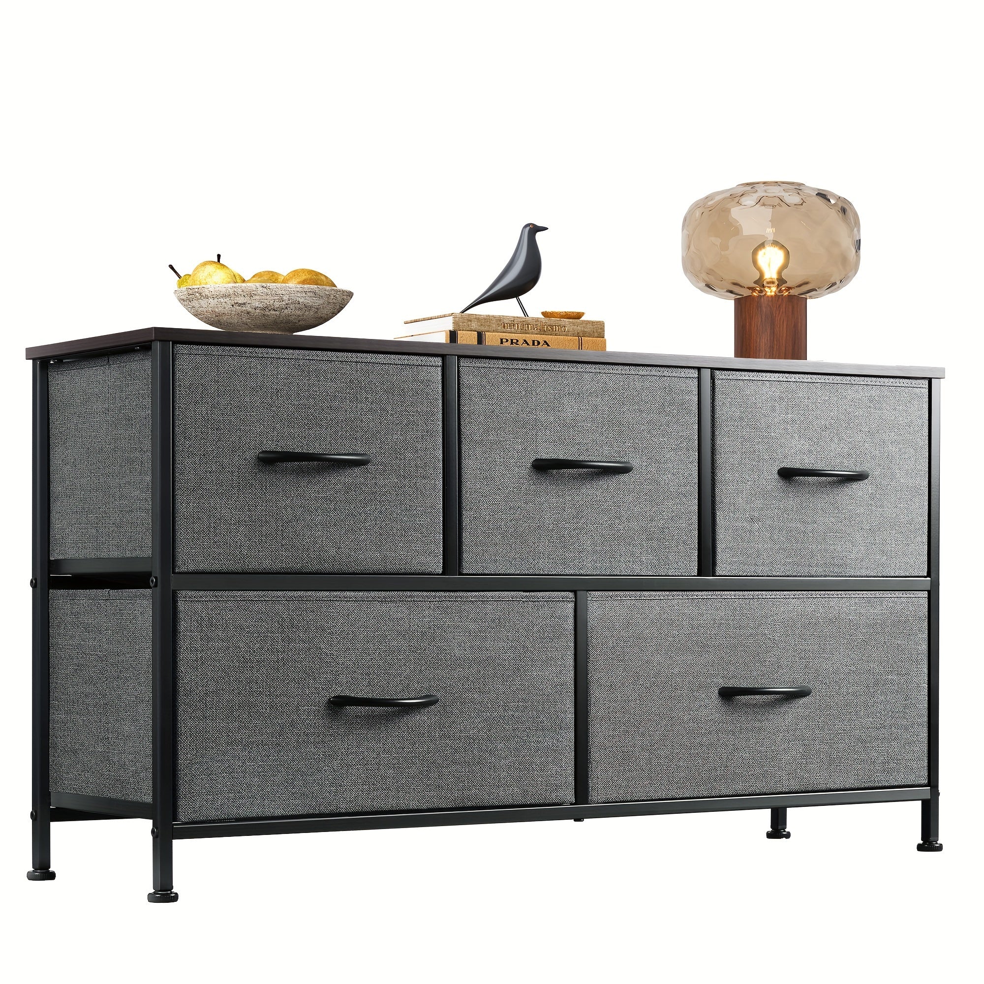 Modern 5-Drawer Fabric Storage Dresser - Freestanding Wood Frame Organizer for Bedroom & Living Room - Dresser