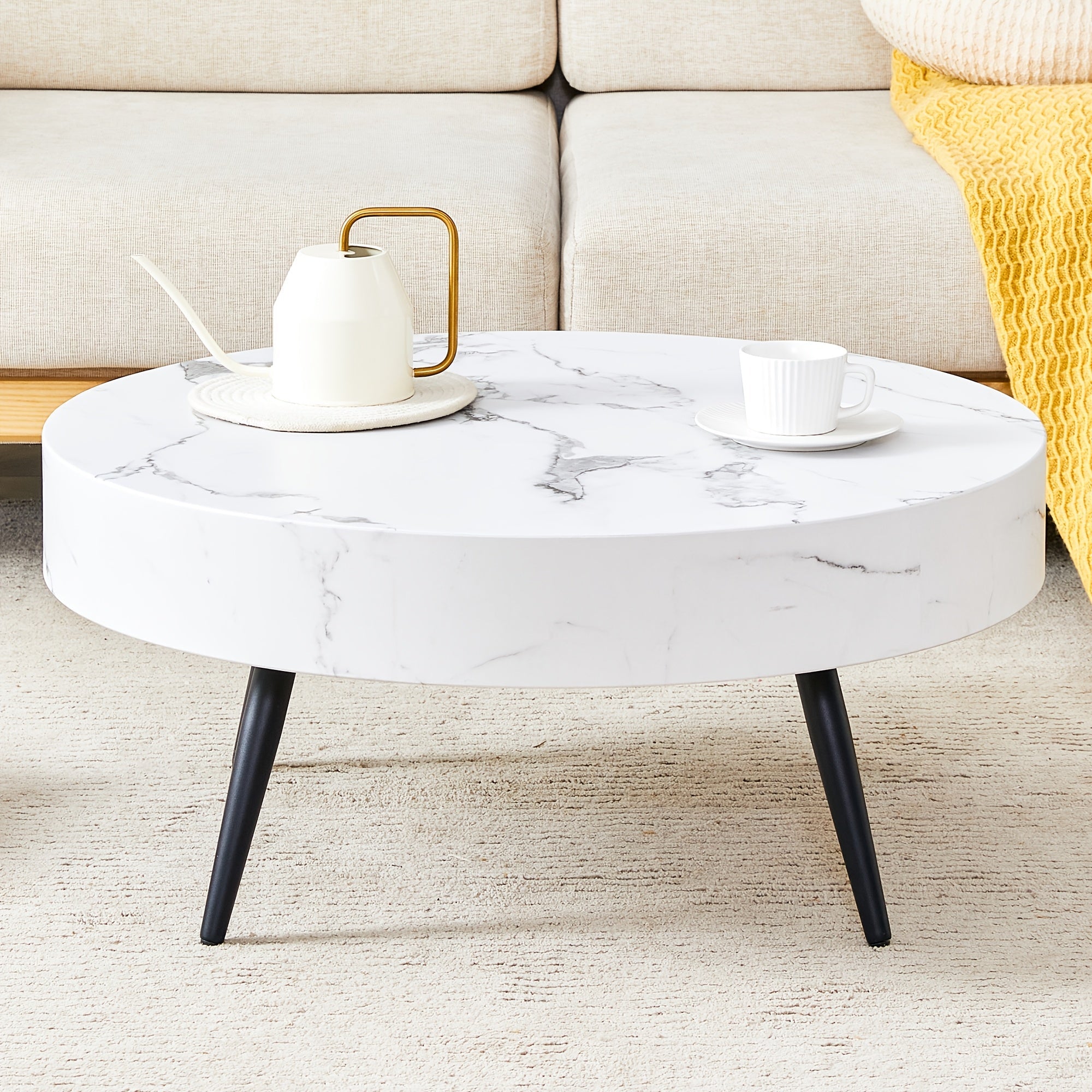 Chic Round Coffee Table with Metal Legs - 82cm Modern Minimalist Design, Easy Assembly & Clean Engineered Wood Top, Perfect for Living Room Decor