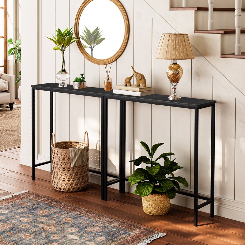 Narrow Console Table, 29.5" Small Entryway Table, Thin Sofa Table, Side Table, Display Table, for Hallway, Bedroom, Living Room, Foyer, Greige and Black, Black, White and Golden