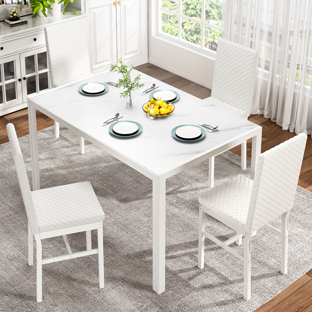 Modern Luxurious Style 5pcss Dining Room Table Set, 5pcs Dining Table Bar Table Set With Tempered Glass Tabletop, Metal Frame And Faux Leather Upholstered Dining Chairs, 4-Person Breakfast Nook Dining Table Set Other(Furnitur