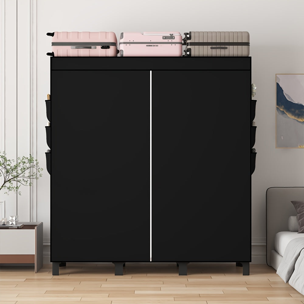 Black Dust-Proof Cloth Wardrobe - Durable Steel Frame, Multi-Layer Storage Organizer For Bedroom, Rental, And Dorm