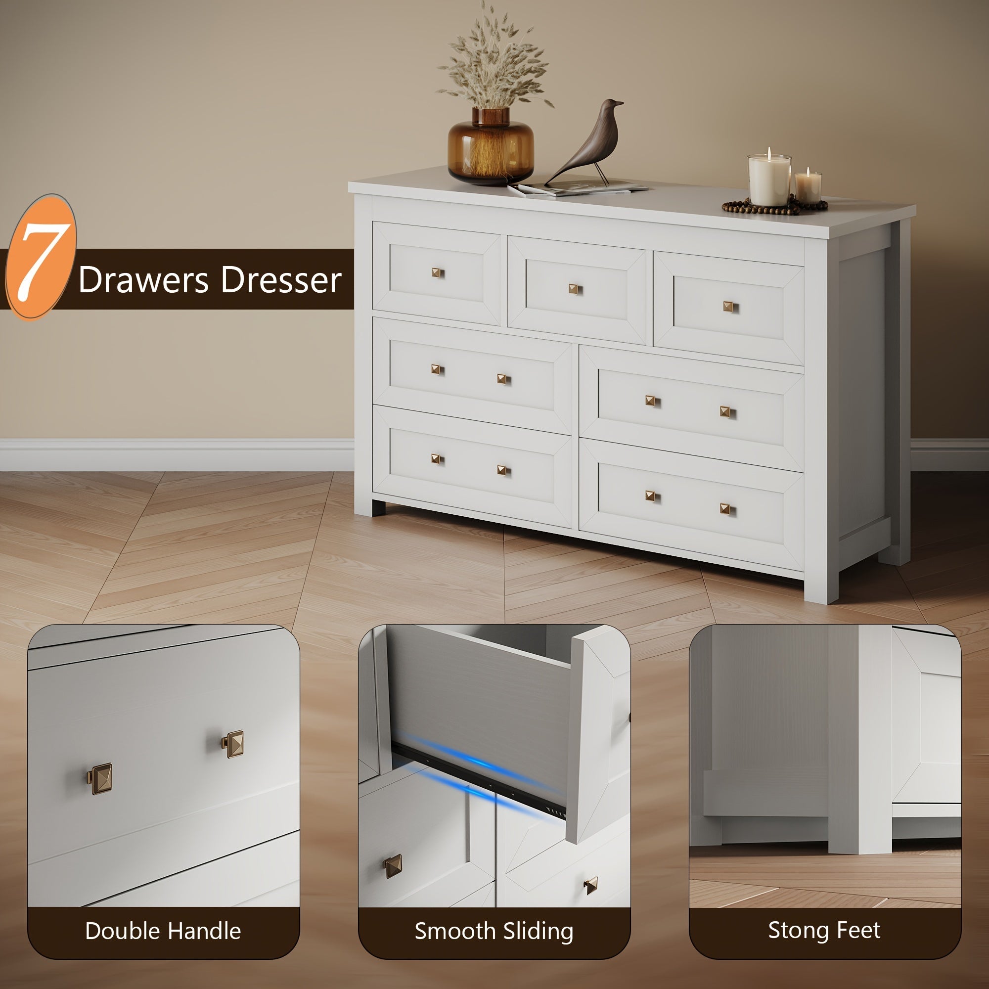 7 Drawer Dresser For Bedroom, Chest Of Drawers, Wide TV Stand, Modern Closet Storage Furniture With Metal Handle And Sturdy Construction, Perfect For Hallway, Living Room