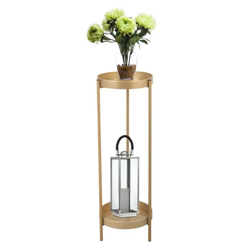 Elegant Golden 2-Tier Plant Stand - Foldable & Sturdy Metal Flower Holder, Perfect for Indoor/Outdoor Use, Supports up to 33 lbs