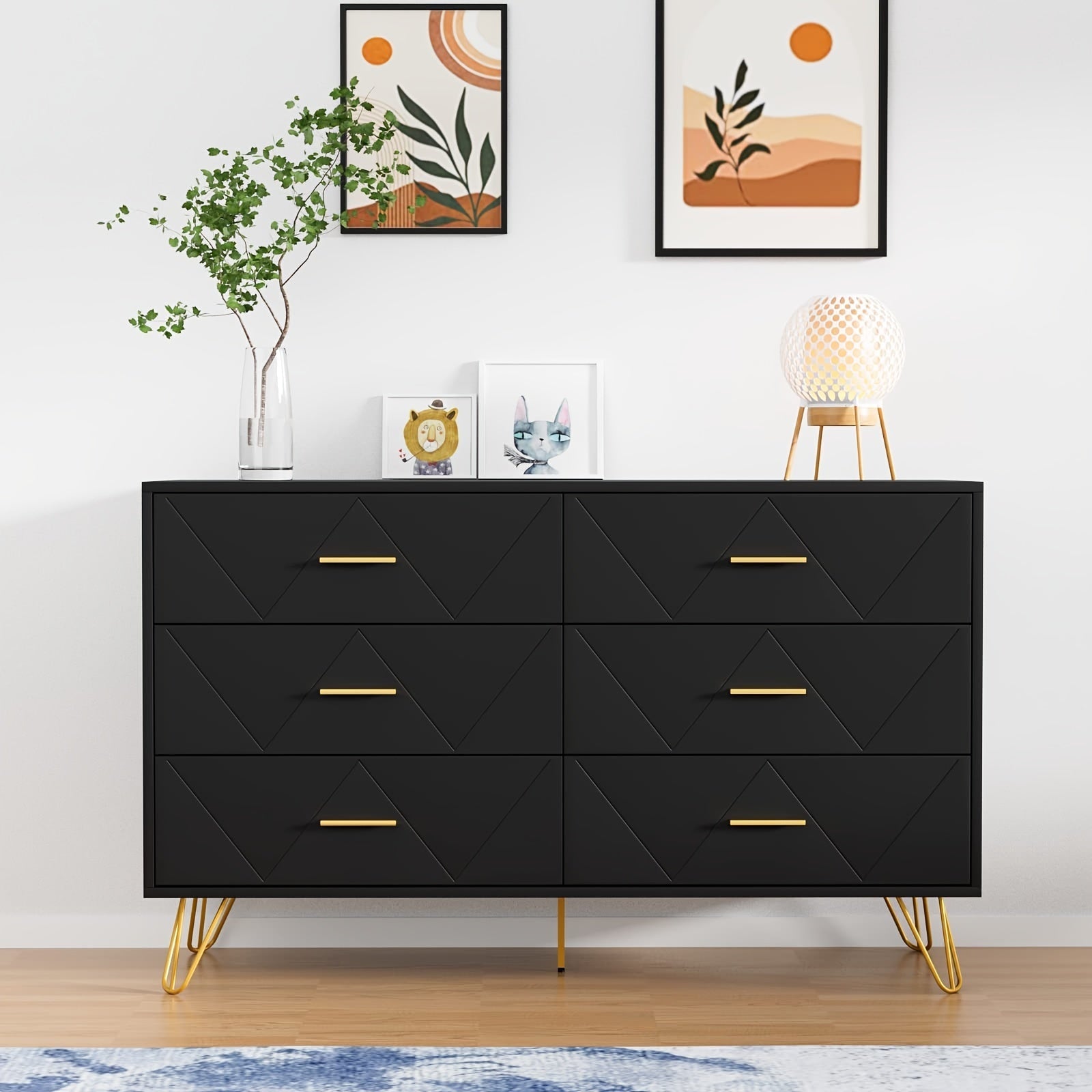 Dresser for Bedroom Modern Dresser for Bedroom 6 Drawer Double Dresser with Wide Drawers and Metal Handles Wood