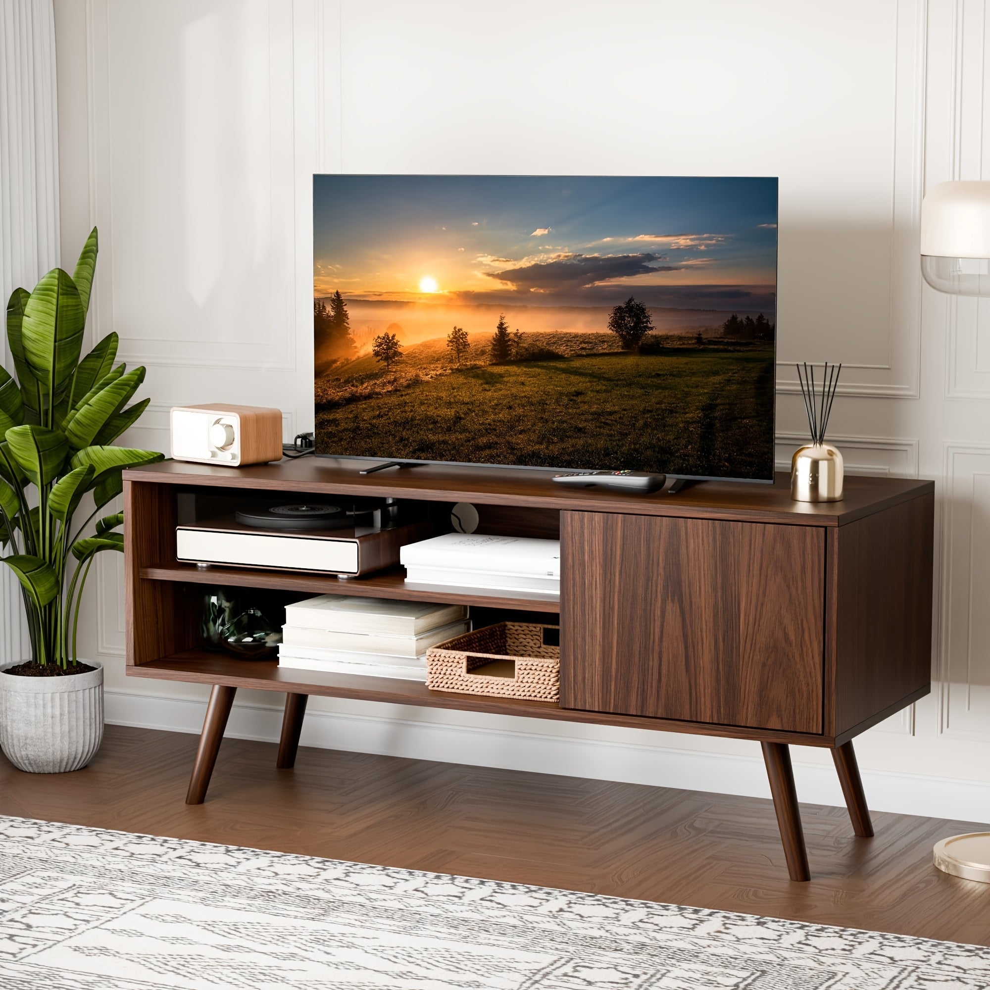 50" TV Stand, Mid-Century Modern Entertainment Centre With Storage Unit, Living Room TV Media Console