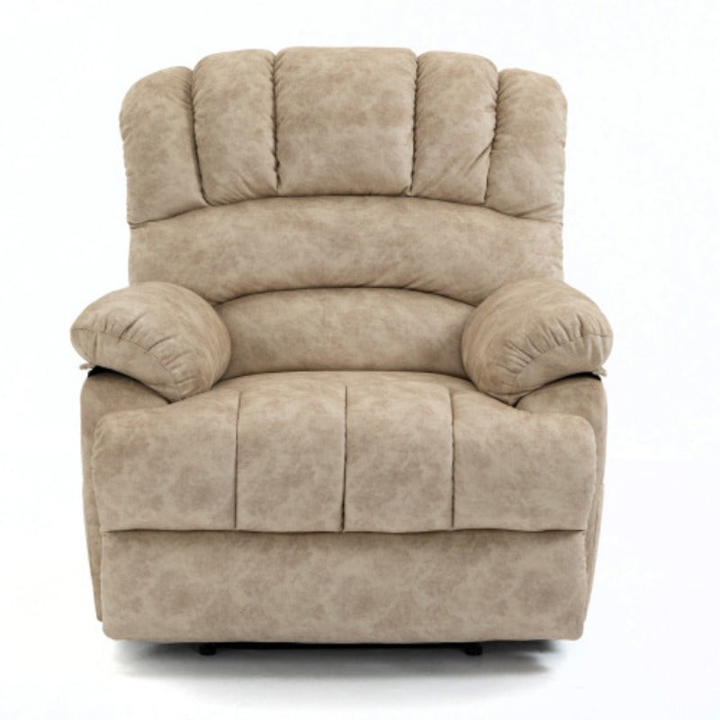 Luxurious Beige Fabric Recliner Chair with Padded Headrest and Side Pockets - Sturdy Metal Frame, Manual Adjustment, Ideal for Living Room Comfort, Chair Cushion