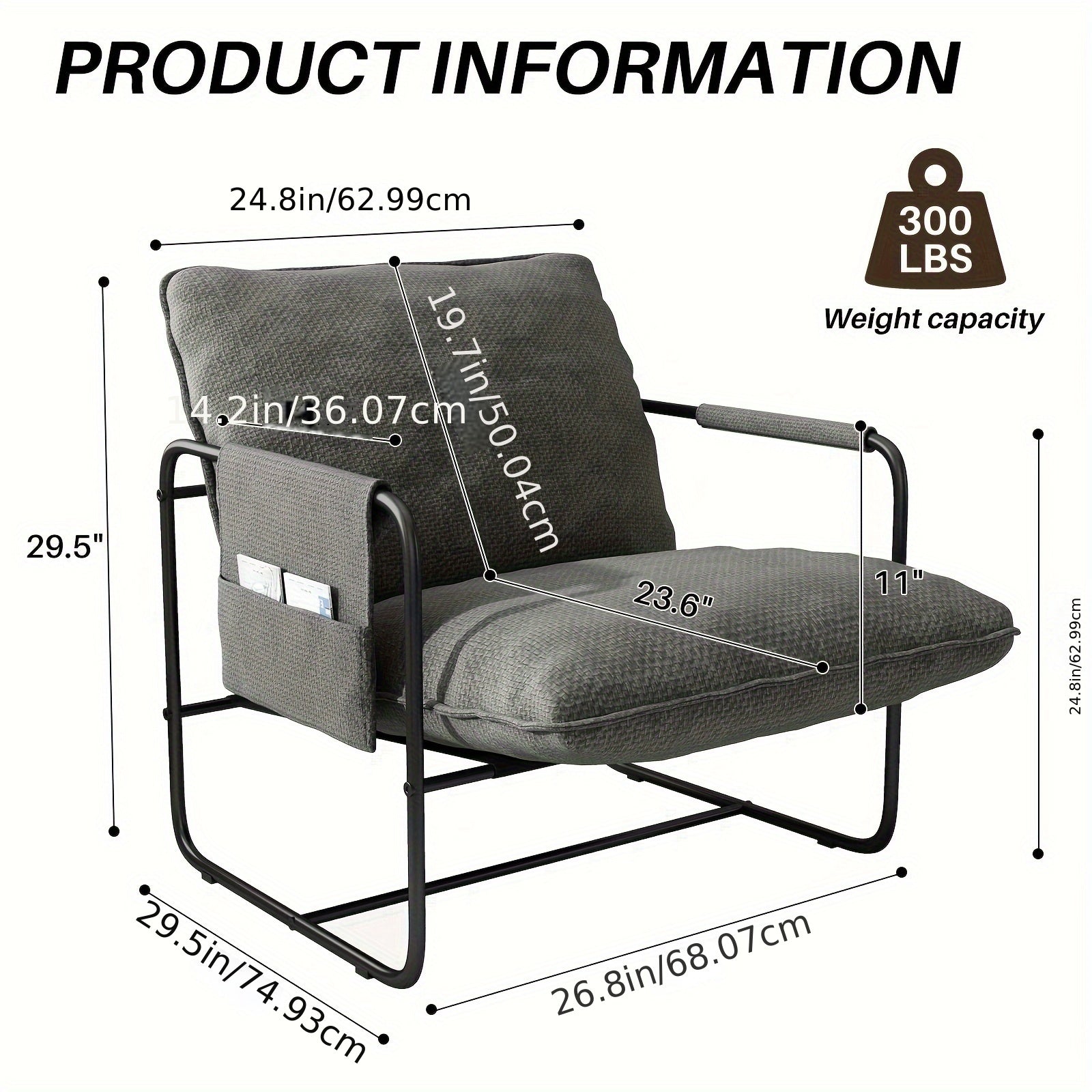 Modern Accent Velvet Fabric Sling Chair, Metal Frame Upholstered Armchair With Removable Storage Bag For Bedroom Reading Office, Easy To Assemble